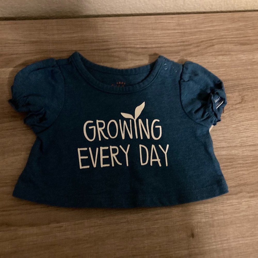 Cat & Jack Short Sleeve Green Cotton Blend Crop Top 6-9 Months Growing Every Day
